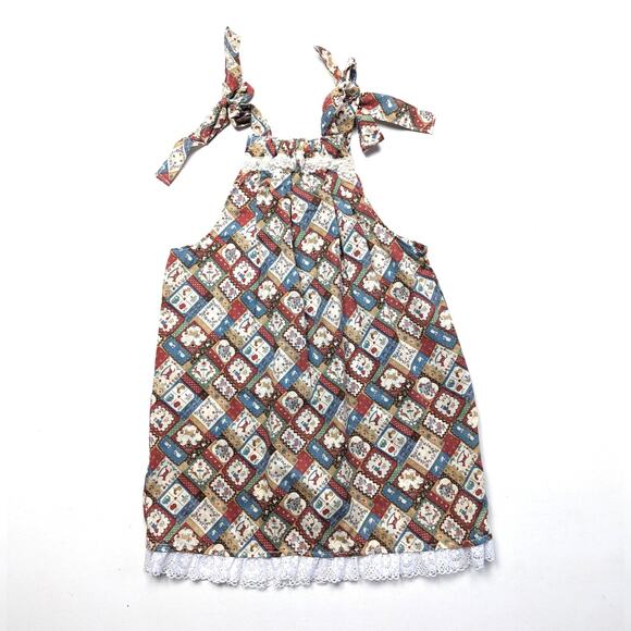 Vintage Handmade Dress Girls Size 5T Brown Patchwork Sundress - Picture 1 of 4